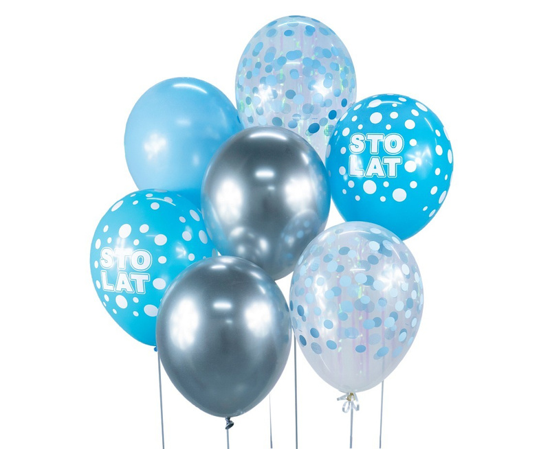 HELIUM BALOON SET OF SILVER -BLUE  7 PCS BB-SNS7