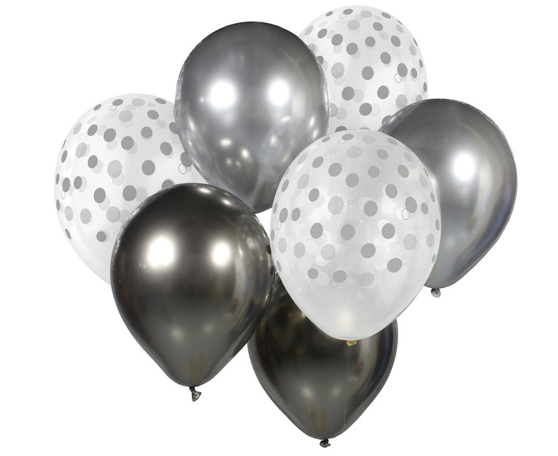 HELIUM BALOON SET OF SILVER -GRAPHITE 7 PCS BB-SRG7