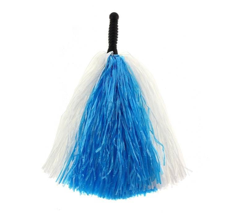 WHITE BLUE POMPON WITH A HANDLE